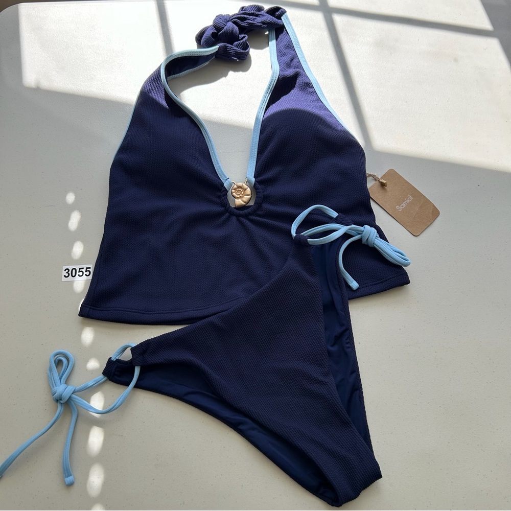 Samiol XL  Blue Contrast Shell Tankini Set
